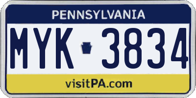 PA license plate MYK3834