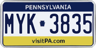 PA license plate MYK3835