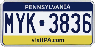 PA license plate MYK3836