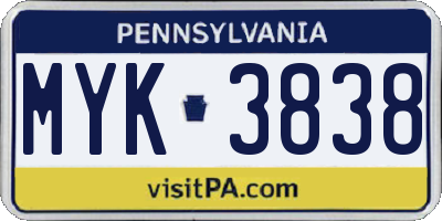 PA license plate MYK3838