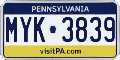 PA license plate MYK3839