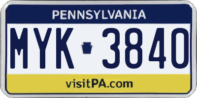 PA license plate MYK3840