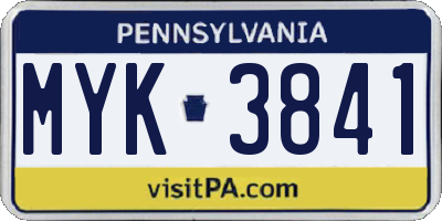 PA license plate MYK3841