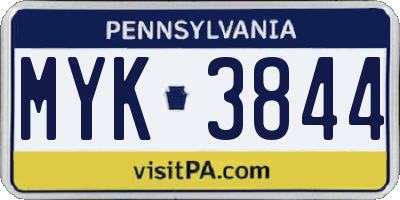 PA license plate MYK3844