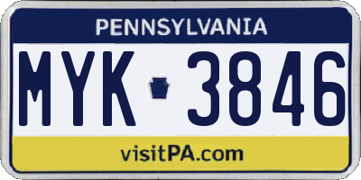 PA license plate MYK3846