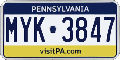 PA license plate MYK3847