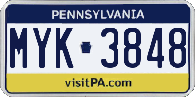 PA license plate MYK3848