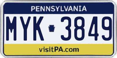 PA license plate MYK3849