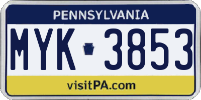 PA license plate MYK3853