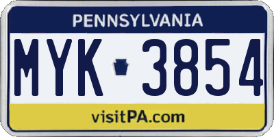 PA license plate MYK3854