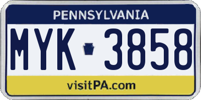 PA license plate MYK3858