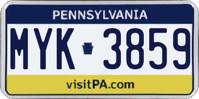 PA license plate MYK3859