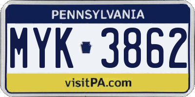 PA license plate MYK3862