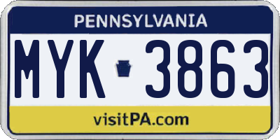 PA license plate MYK3863