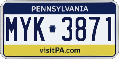 PA license plate MYK3871