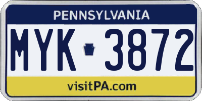 PA license plate MYK3872