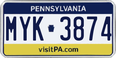 PA license plate MYK3874