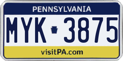 PA license plate MYK3875