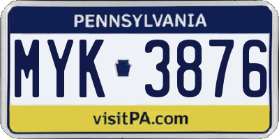 PA license plate MYK3876