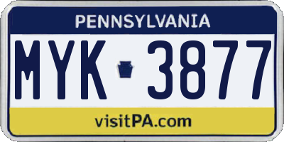 PA license plate MYK3877