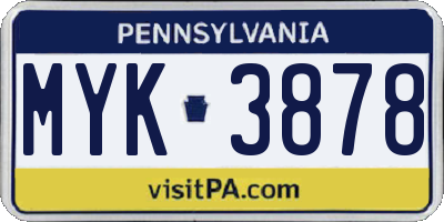 PA license plate MYK3878