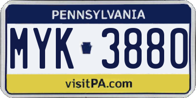 PA license plate MYK3880