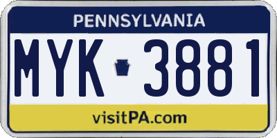 PA license plate MYK3881
