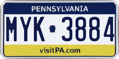 PA license plate MYK3884