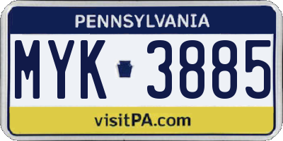 PA license plate MYK3885