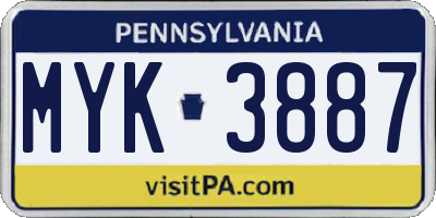 PA license plate MYK3887