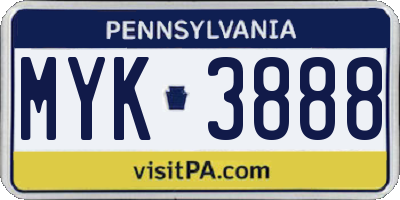 PA license plate MYK3888