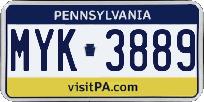 PA license plate MYK3889
