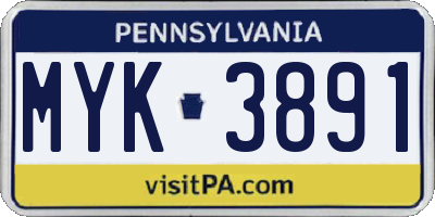 PA license plate MYK3891