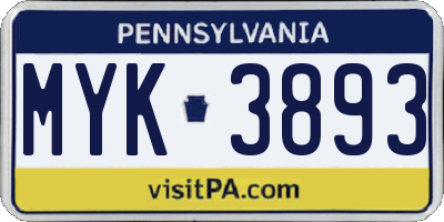 PA license plate MYK3893