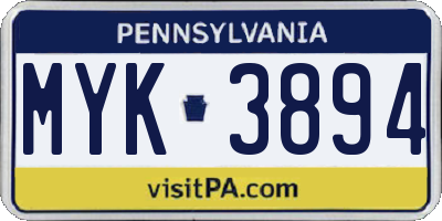 PA license plate MYK3894