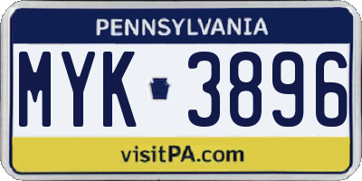 PA license plate MYK3896