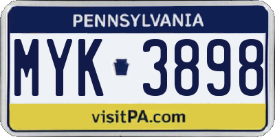 PA license plate MYK3898