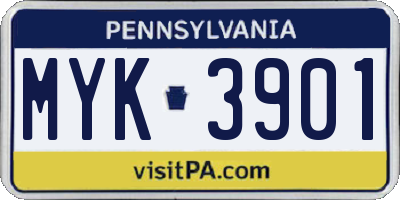 PA license plate MYK3901