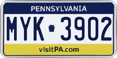 PA license plate MYK3902