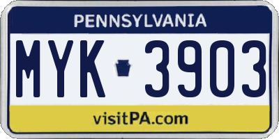 PA license plate MYK3903