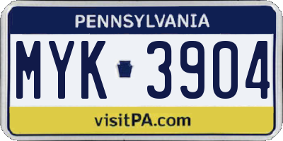 PA license plate MYK3904