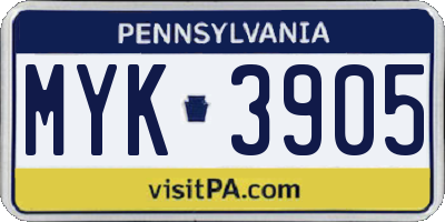 PA license plate MYK3905