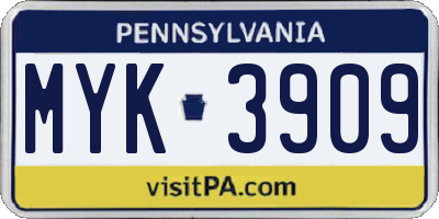 PA license plate MYK3909