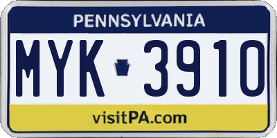 PA license plate MYK3910
