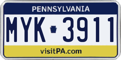 PA license plate MYK3911