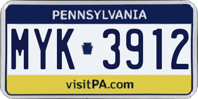 PA license plate MYK3912