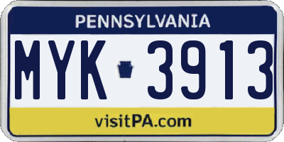PA license plate MYK3913