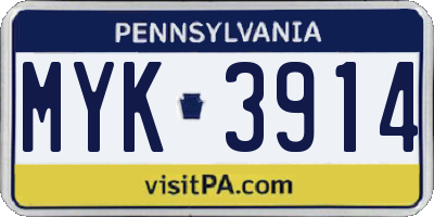 PA license plate MYK3914