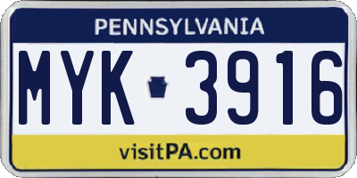 PA license plate MYK3916