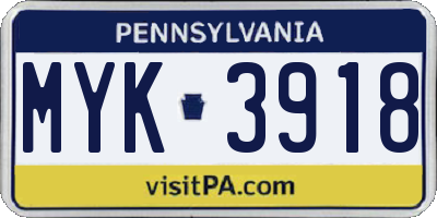 PA license plate MYK3918
